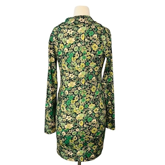 ZARA Floral Vibrant Green Print Collared Mini Dress Size S NEW - Picture 4 of 8